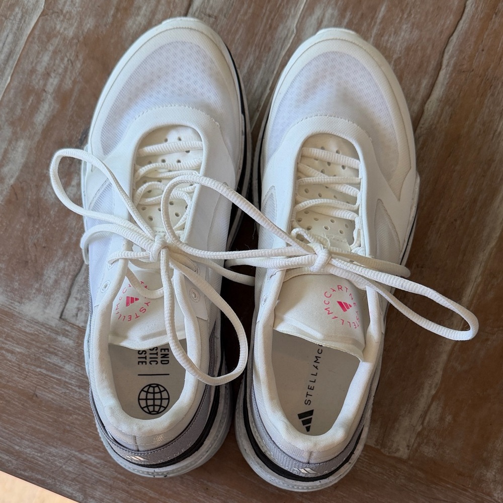 Adidas by Stella McCartney White Athletic Sneakers with Pink Logo